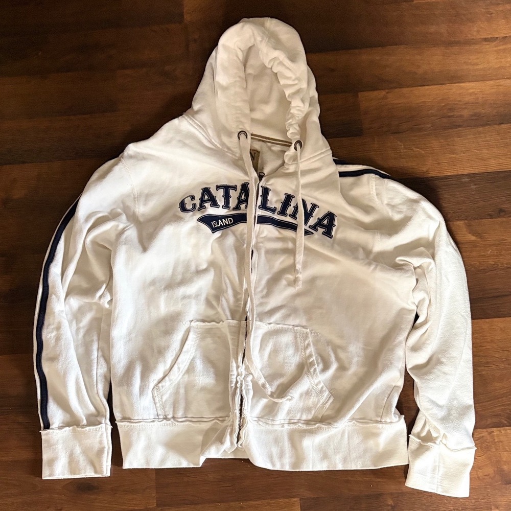 Avalon Apparel Catalina Island Full Zip Hoodie Mens XL White Graphic‎ Sweatshirt
